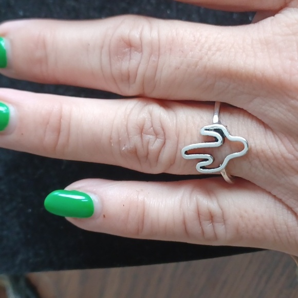 Southwest Boho Cactus Ring, southwest enamel & turquoise ring. Frog - Picture 2 of 5